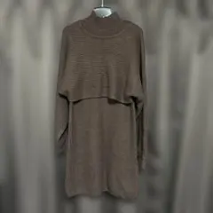 ブラウン タートルネック ニットワンピース