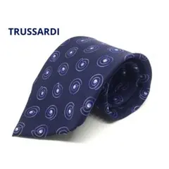 TRUSSARDI イタリア製ネクタイ　ブルー　パターン柄　シルク100%