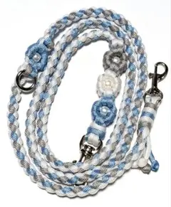 パラコードリード　カフェリード　リード　お散歩用品　お花　かわいいリード　ブルー