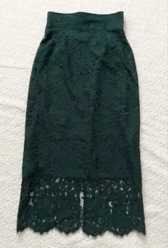 【美品】NOBLE ノーブル　リバーレースIラインスカート　モスグリーン　36