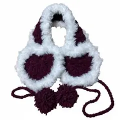 ハート型モチーフ 耳当て イヤーマフ ヘッドドレス 赤 ハンドメイド 編み物