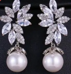 ピアス シルバー パール ジルコニア リーフ 華やか ウエディング 結婚式 新品