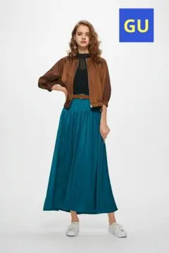 GU　サテンジップ　ブルゾン　ノーカラージャケット