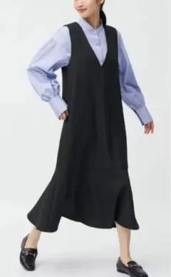 新品 GU ジーユー マーメイドジャンパードレス ワンピース M ブラック 黒