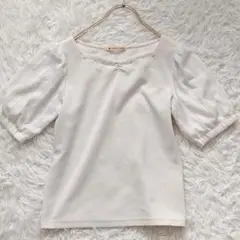 マジェスティックレゴン パール ビジュー付き 袖シフォンブラウス 白 S
