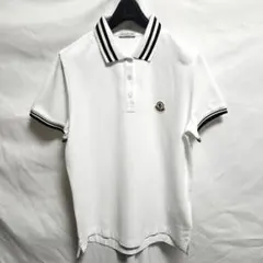 モンクレール 半袖 ポロシャツ ホワイト×ブラックライン ロゴワッペン Mサイズ