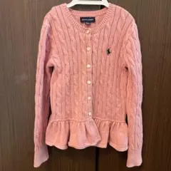 ラルフローレン　ポロ　ケーブルニットコットンカーディガン　ピンク　130