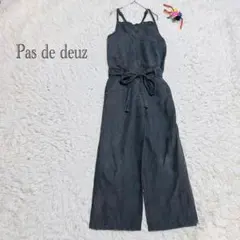 サロペット　オールインワン　ヴィンテージ風　グレー系　古着好き　リボンベルト