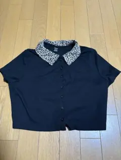 SHEIN 黒・ヒョウ柄 ボタン付きトップス L