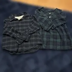 チェック柄　お揃い　姉弟　シャツ　ワンピース