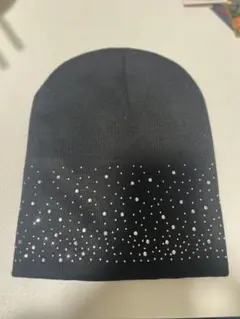 黒 ラインストーン装飾 ニット帽