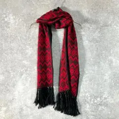 ALPACA　マフラー　ストール　レッド　総柄　細め　ブラックのサムネイル