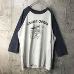 E123古着　ロンT ラグラン　七分袖　グレージュ　紺　90s Y2K