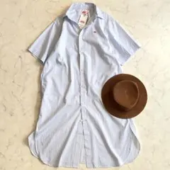 タグ付美品♪ダントン 半袖シャツワンピース ストライプ 水色 36 qz5