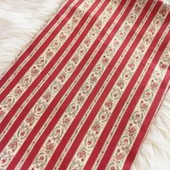 コットンこばやし／花柄ボーダー／ベージュレッド ／ツイル生地／3m