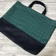 緑チェック　レッスンバッグ　絵本バッグ　図書バッグ　男の子　女の子