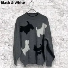 Black & White ブラック＆ホワイト 犬柄セーター ニット L ロゴ
