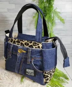 [デニムリメイク]　サイドポケット付きトートバッグ(小)　№268