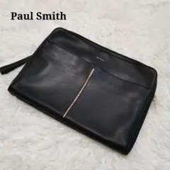 極美品 ポールスミス レザー マルチストライプ クラッチバッグ 黒 PC等収納可