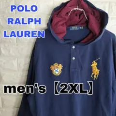 D80【POLO RALPH LAUREN】フード長袖ポロシャツ【メンズ2XL】