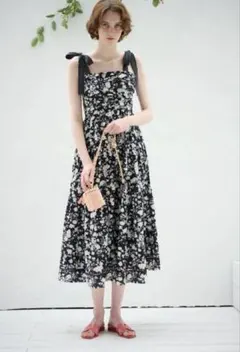 Estella.K エステラケー　ショルダーリボンプリントキャミドレス ブラックのサムネイル