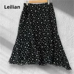 美品　レリアン　黒 ドット柄 フレアスカート ひざ下丈　ミモレ丈　日本製