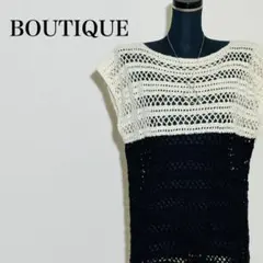 クロシェ ワンピース モノトーン ブラック×ホワイト 半袖風 透かし編み