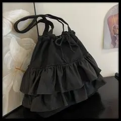 【即購入OK】 フリル トートバッグ ブラック ゴールド フリルレース