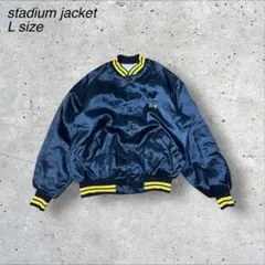 古着ビンテージスタジアムジャンパースタジャンLネイビー紺黄色イエローサテン