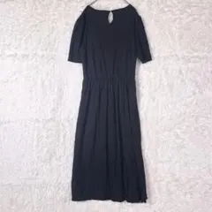 ロングワンピース　半袖　ブラック　XL フレア　Aライン　部屋着　シャーリング