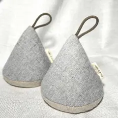 再販【曇り空色】ハンドメイド 三角ミトン 鍋つかみ 2個セット リネン
