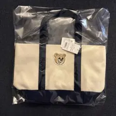 フェイラー　オールドテディ　ワッペントートバッグ　アイボリー×ネイビー　小