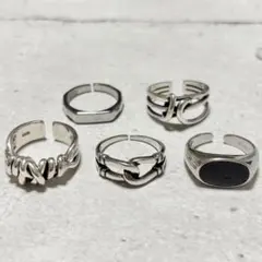 【お得！】 シルバー リング5点セット 韓国 編み込み メンズ ユニセックス