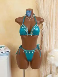 8日20時迄値下げ　新品未使用）光沢　ビキニ　ブルー　シェル&ヒトデ