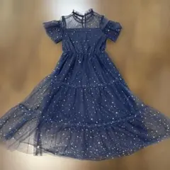 キッズ ネイビー 星柄 チュールドレスのサムネイル