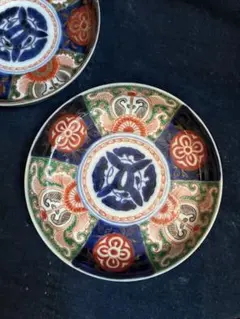 古伊万里　色絵金彩　長皿　5枚　傷無し　幕末〜明治 江戸末期～明治初期 古伊万里 錦手 金彩色絵 花に市松文様 12.2