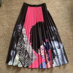 アートグラフィック プリーツスカート M〜L 膝丈 薄手 個性的