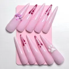 【オーダーページ】ネイルチップ ロング 地雷系 量産型 スナ系 平成女児 ピンク