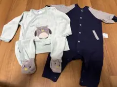 H&M6-9mフクロウ刺繍ロンパース UNIQLO70ネイビーカバーオール