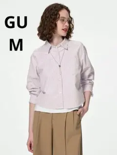 GU ジーユー　オックスフォードストライプショートシャツ M