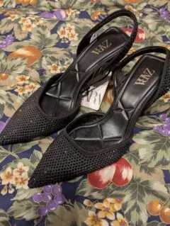 ZARA ビジュー付き ブラック ハイヒール 36