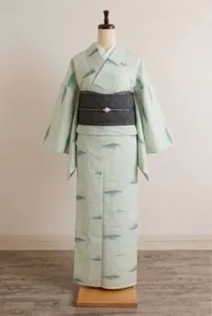 【訳あり美品】手作り ミントグリーン 薄物 小紋 着物 柄物 和装 洗える着物