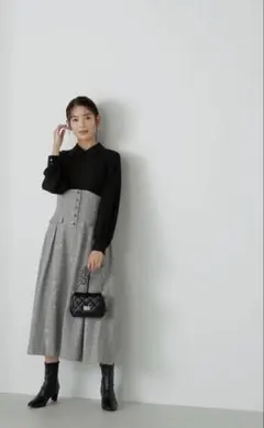 NATURAL BEAUTY BASICグレンチェックドッキングワンピース M