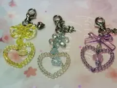ハート型リボンチャーム3個セット