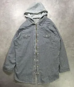 C'est bien ヒッコリー ジップシャツ パーカー 4L ブルー