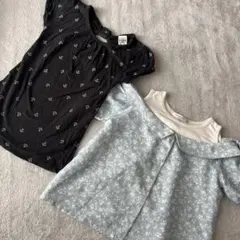 花柄 トップス 120 130 キッズ Tシャツ 背中開き 肩出し いかり柄