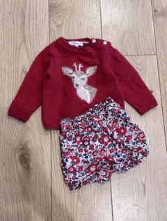next トナカイ柄ニット×花柄ブルマセット　12/18m