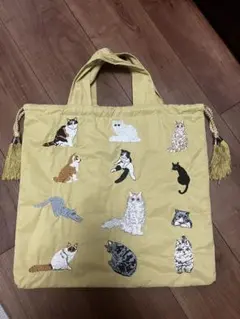 イアパピヨネ　猫刺繍　巾着トート