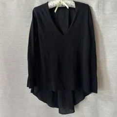 ZARA 黒 Vネック 長袖トップス　綿混