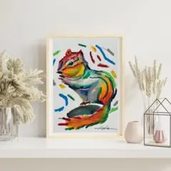 ニジマル　シマリスのクレヨン画　一点もの